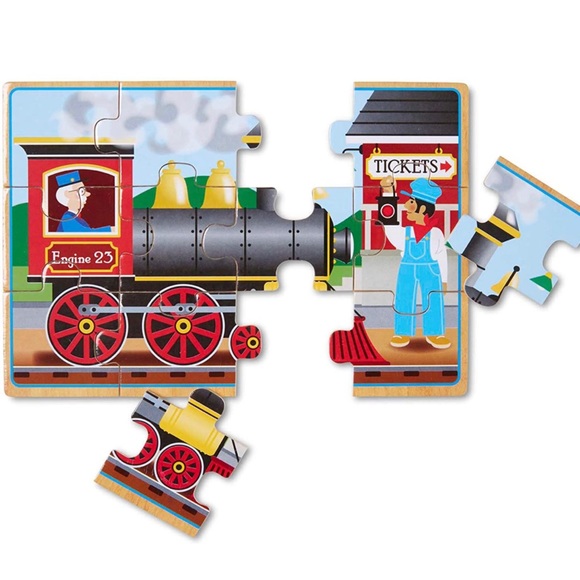 Melissa & Doug 4-in-1 Wooden Puzzles with Storage Box, Vehicles/Construction - Picture 6 of 6